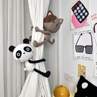 熊猫萌兰花花窗帘绑带窗帘扣卡通卧室客厅儿童房创意一对装萌公仔