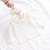 女童打底衫纯棉新生婴儿，t恤长袖宝宝衬衣，公主白色绣花翻领娃娃衫