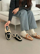 韩国东大门24春羊羔毛金属扣时髦洋气外穿包头半拖鞋子女