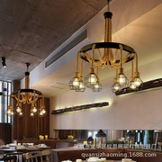 照明供应复古工业风铁艺麻绳吊灯创意个性餐厅茶楼酒吧吊灯