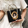 人物油画古董手提包时尚珍珠链条单肩包复古巴洛克浮雕盒子包