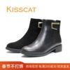 KISSCAT接吻猫2023秋冬新真皮侧拉链粗跟32519女短靴子KA42519-11