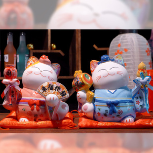 日本正版 陶瓷招财猫 情侣幸福良缘对猫 婚庆 存钱罐摆件摆设