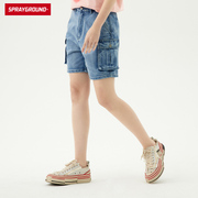 SprayGround2022潮流时尚牛仔短裤女夏季高腰宽松显瘦热裤