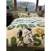 ins绿色字母小狗狗床上四件套，全棉纯棉卡通，1.5m米被套床单三件套