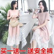 孕妇连衣裙哺乳衣外出夏季薄款短袖时尚中长款上衣裙子孕妇装夏装