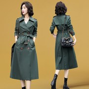 军绿色风衣女长款春秋2023年女装，韩版气质英伦，风秋装大衣外套