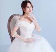 新娘结婚婚纱长款白色手套，蕾丝配饰婚庆，婚礼礼服头纱短款红色手套