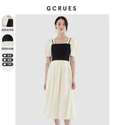 gcrues气质假两件套装连衣裙2024夏季法式方领裙子女装中长款