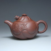 宜兴紫砂壶茶壶名家吴海良代表作，纯原矿底槽青400cc手工，鱼化龙壶