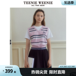 TeenieWeenie小熊2024年夏季假两件学院风针织短袖薄款T恤女