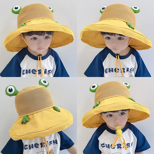 儿童防晒帽男童夏季薄款网眼，帽女宝宝遮阳帽渔夫帽透气帽子太阳帽