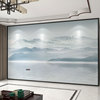 新中式3d立体蓝色水墨，山水画电视背景墙壁纸，客厅壁布装饰墙布壁画