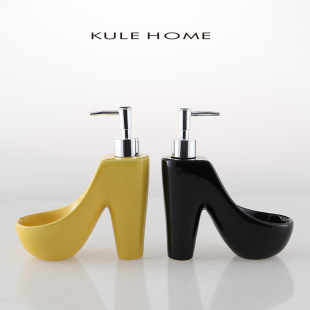 KULE HOME 陶瓷乳液器分装瓶洗手液瓶子创意高跟鞋带海绵座沐浴瓶