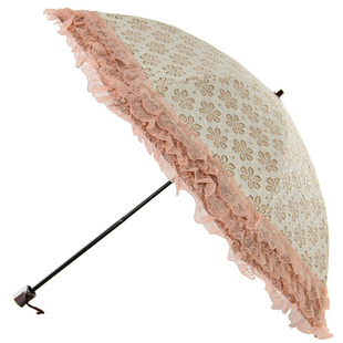 太阳城洋伞二折双层金线，花边超强防晒50+防紫外线公主蕾丝遮阳伞
