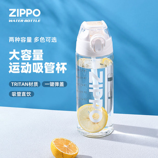 Zippo吸管杯女生夏季高颜值水杯子孕妇产妇专用便携儿童学生水壶