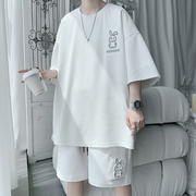 日系cityboy运动套装男夏季纯色宽松短袖短裤，情侣一套搭配两件套