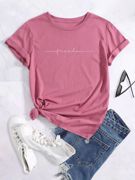 'freedom' Tee Print Crew Neck T-shirt Women's Casual Loose S