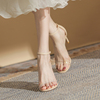 白色一字带凉鞋女2024夏季法式细跟透明仙女风气质露趾高跟鞋
