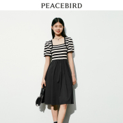 商场同款太平鸟女装，2023年秋季条纹，拼接连衣裙a1fad2110