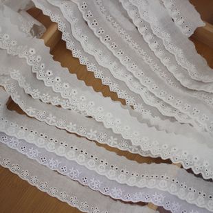 精美窄边小花朵白色漂白单边纯棉布刺绣蕾丝，花边服装拼接装饰材料