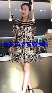 深圳品牌2023春夏重工，网纱刺绣领口，钉珠气质公主蕾丝连衣裙