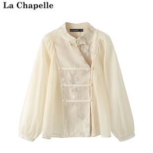 拉夏贝尔/La Chapelle新中式衬衫女春夏2024款刺绣欧根纱长袖上衣