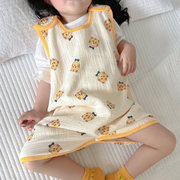 宝宝睡袋夏季薄款婴儿无袖，防踢被儿童双层纯棉，纱布背心式连体睡衣