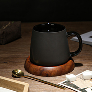 欧式陶瓷黑色哑光大容量马克杯子简约磨砂咖啡杯带勺办公室水杯