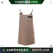 99新未使用香港直邮Prada 徽标千鸟格连衣裙 P3B74E1XF9