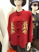 中国风刺绣花妈妈毛衣外套，唐装本命年红色，复古盘扣中式上衣服装女