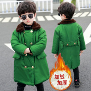 韩系儿童大衣加棉加厚保暖中长款军，绿色男童复古外套老式棉衣加绒