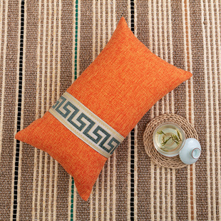 新中式棉麻沙发抱枕套，简约现代客厅靠垫长方形，纯色腰枕床头大靠背