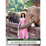 灰尘邓邓 粉色吊带连衣裙女2025春季新款雪纺拼接长裙度假裙子