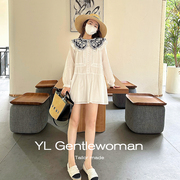 YL Gentlewoman法式小众娃娃领衬衣裙刺绣度假白色连衣裙a字短裙