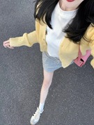 奶黄色针织开衫外套女春季2024设计感小众温柔风软糯毛衣上衣