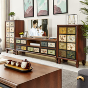 美式乡村电视柜实木家具套装欧式客厅小户型手绘艺术地柜茶几组合