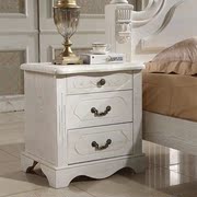 欧式榆木床头柜全实木雕花白色开放漆卧室组装储物柜新古典床头柜