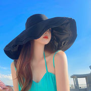 日本黑胶防晒帽子女夏季超大檐防紫外线宽檐遮阳帽可折叠渔夫帽
