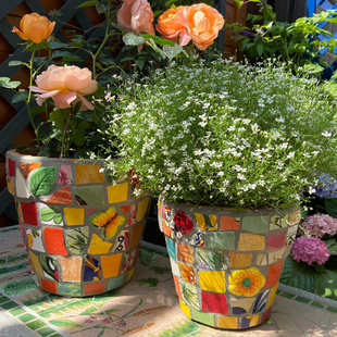 美式欧式手工马赛克工艺花盆花器庭院阳台窗台露台装饰陶瓷红陶盆