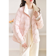 粉色轻薄短款羽绒服女冬季2023双面可穿白鹅绒(白鹅绒)外套保暖设计感