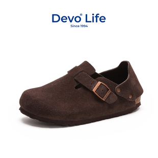 devolife软木鞋休闲鞋复古时尚，单鞋舒适情侣，秋冬女鞋一脚蹬56144