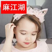 韩国韩版儿童发饰粉色，小公主可爱猫，耳朵网纱水钻发箍头箍