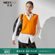 nexy.co奈蔻v领镂空设计感针织，毛衣女(毛衣女)秋冬背心