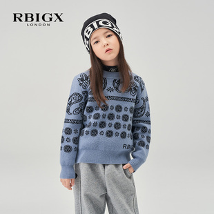 RBIGX瑞比克童装冬季男女童毛衣腰果花纹羊毛套头针织衫