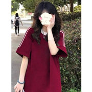 纯棉正肩拼色条纹短袖t恤女夏季设计感小众oversize宽松半袖上衣