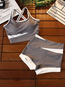 运动短裤套装女夏季紧身拼色三分热裤跑步健身速干一体式瑜伽背心