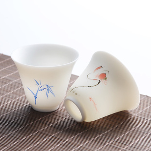 德化白瓷茶具手绘功夫，茶杯品茗杯羊脂玉陶瓷，主人杯家用单杯茶盏
