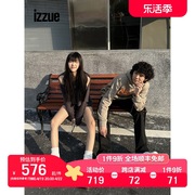 izzue女装微喇牛仔裤2023春季时尚帅气工装风长裤6117F3L