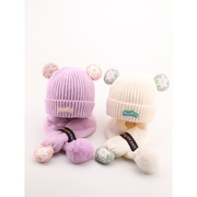 定制婴儿秋冬帽子围巾两件套可爱超萌冬季男女宝宝针织保暖儿童毛